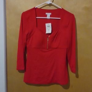 Cache zip top 3/4 sleeves red S NWT